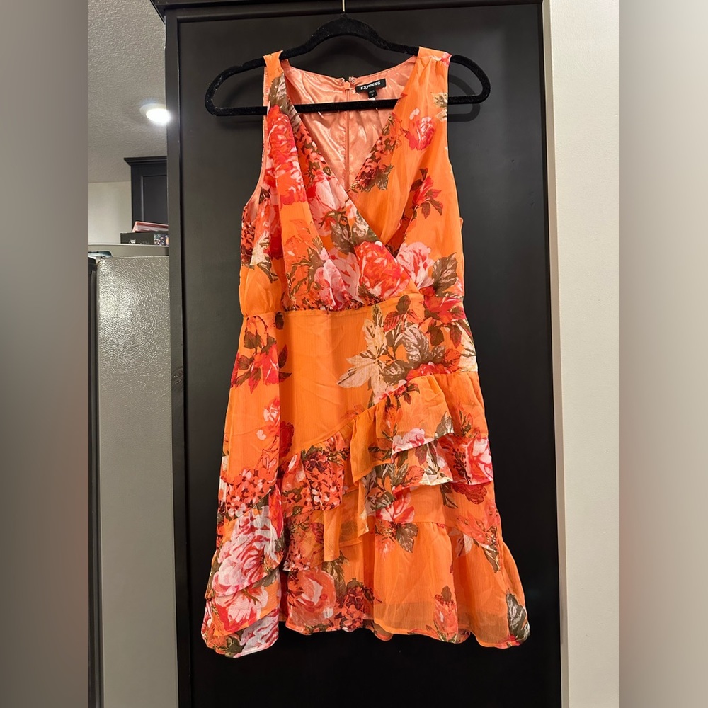 Express Orange Floral High Low Dress